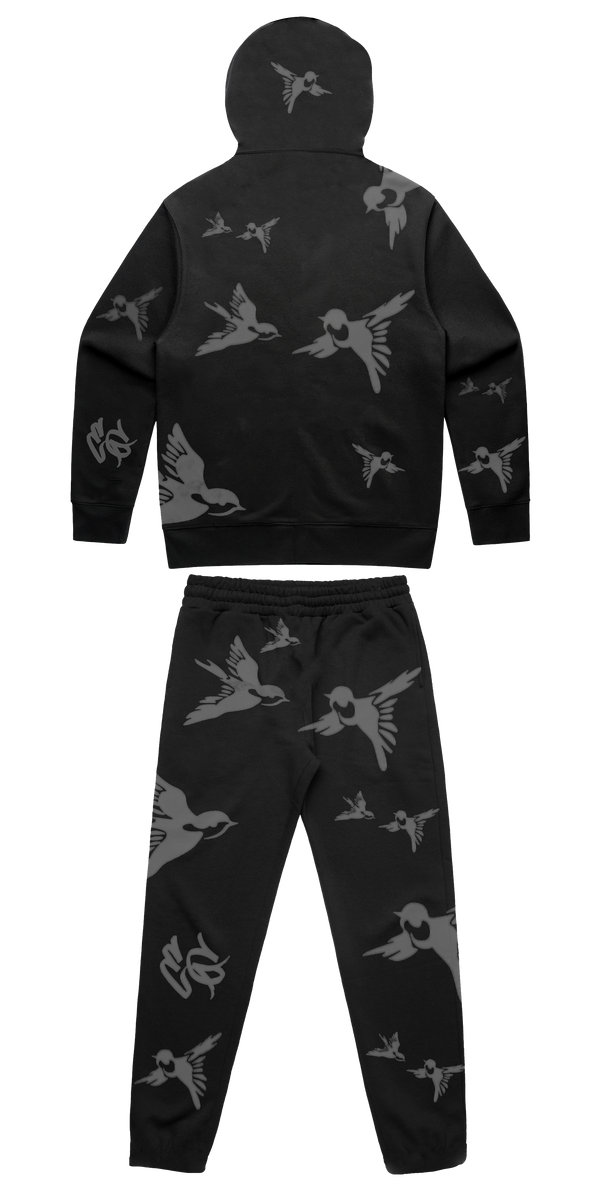 BIRDS - PUFF PRINT TRACKSUIT - BLACK & GREY