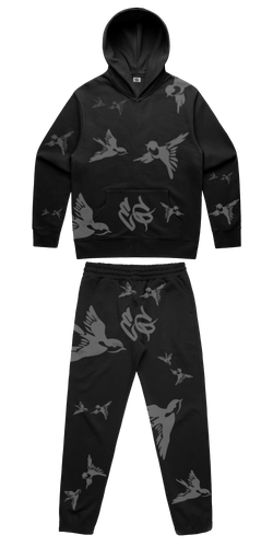 BIRDS - PUFF PRINT TRACKSUIT - BLACK & GREY