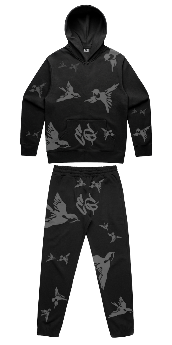 BIRDS - PUFF PRINT TRACKSUIT - BLACK & GREY