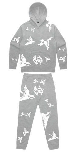 BIRDS - PUFF PRINT TRACKSUIT - GREY & WHITE