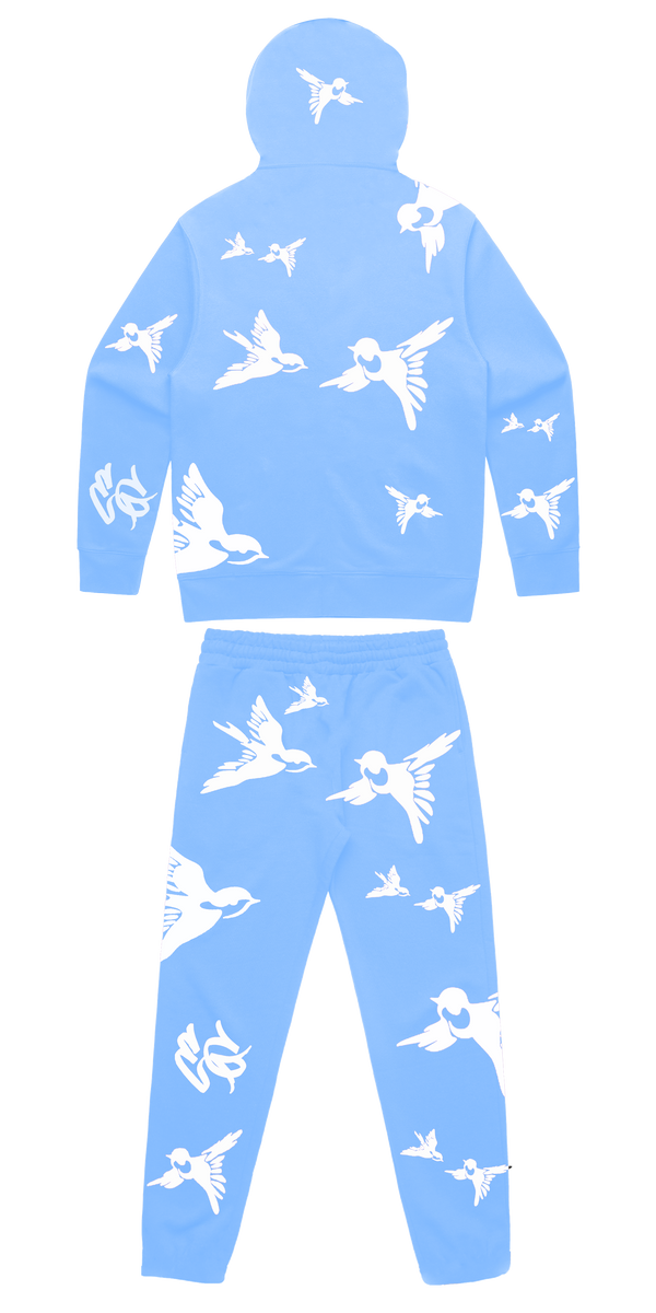 WOMENS BIRDS - PUFF PRINT TRACKSUIT - BABY BLUE