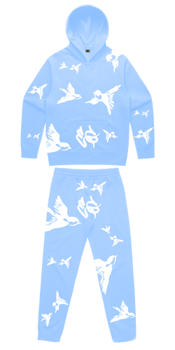 WOMENS BIRDS - PUFF PRINT TRACKSUIT - BABY BLUE