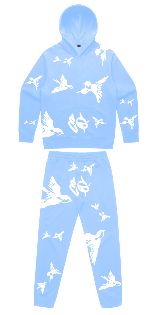 WOMENS BIRDS - PUFF PRINT TRACKSUIT - BABY BLUE