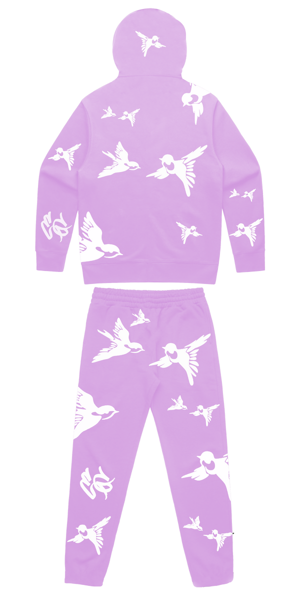 WOMENS BIRDS - PUFF PRINT TRACKSUIT - BABY PINK