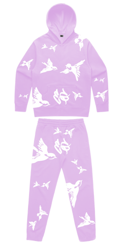 WOMENS BIRDS - PUFF PRINT TRACKSUIT - BABY PINK